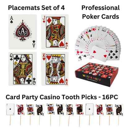 Wanna Party Cards Party Decor Set-Pack of 4 AKQJ Placemats,Set of 16 Toothpicks and a Deck of Professional Playing Cards for Diwali Cards Party Decoration