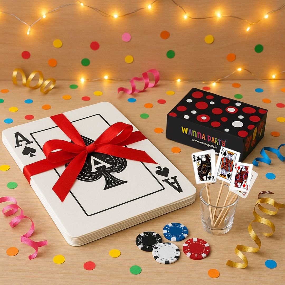 Wanna Party Cards Party Decor Set-Pack of 4 AKQJ Placemats,Set of 16 Toothpicks and a Deck of Professional Playing Cards for Diwali Cards Party Decoration