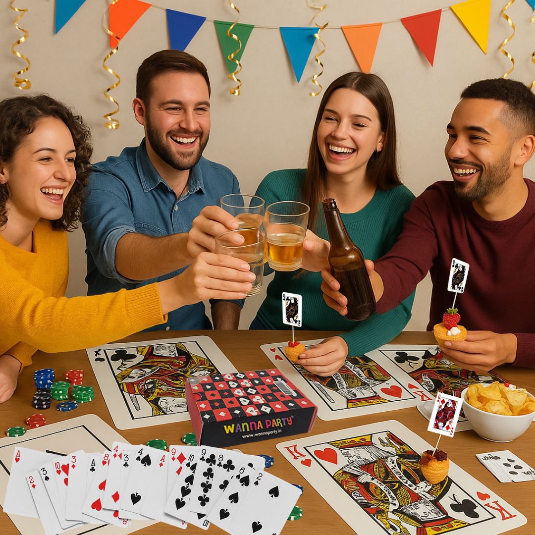 Wanna Party Cards Party Decor Set-Pack of 4 AKQJ Placemats,Set of 16 Toothpicks and a Deck of Professional Playing Cards for Diwali Cards Party Decoration