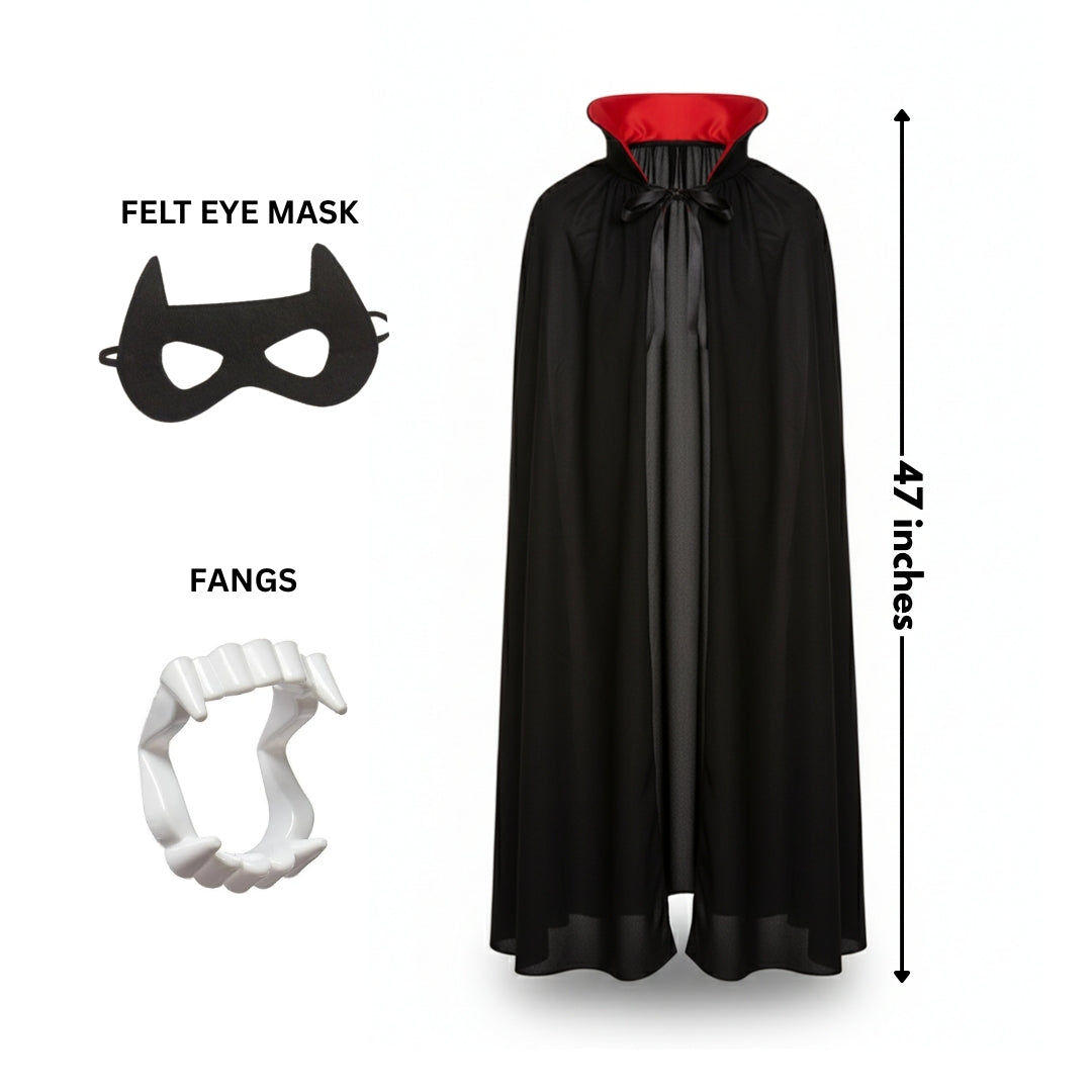 Wanna Party Halloween Costume for Adults- Vampire Cape with Mask and Teeth for Dracula Cape/Vampire Costume for Adults