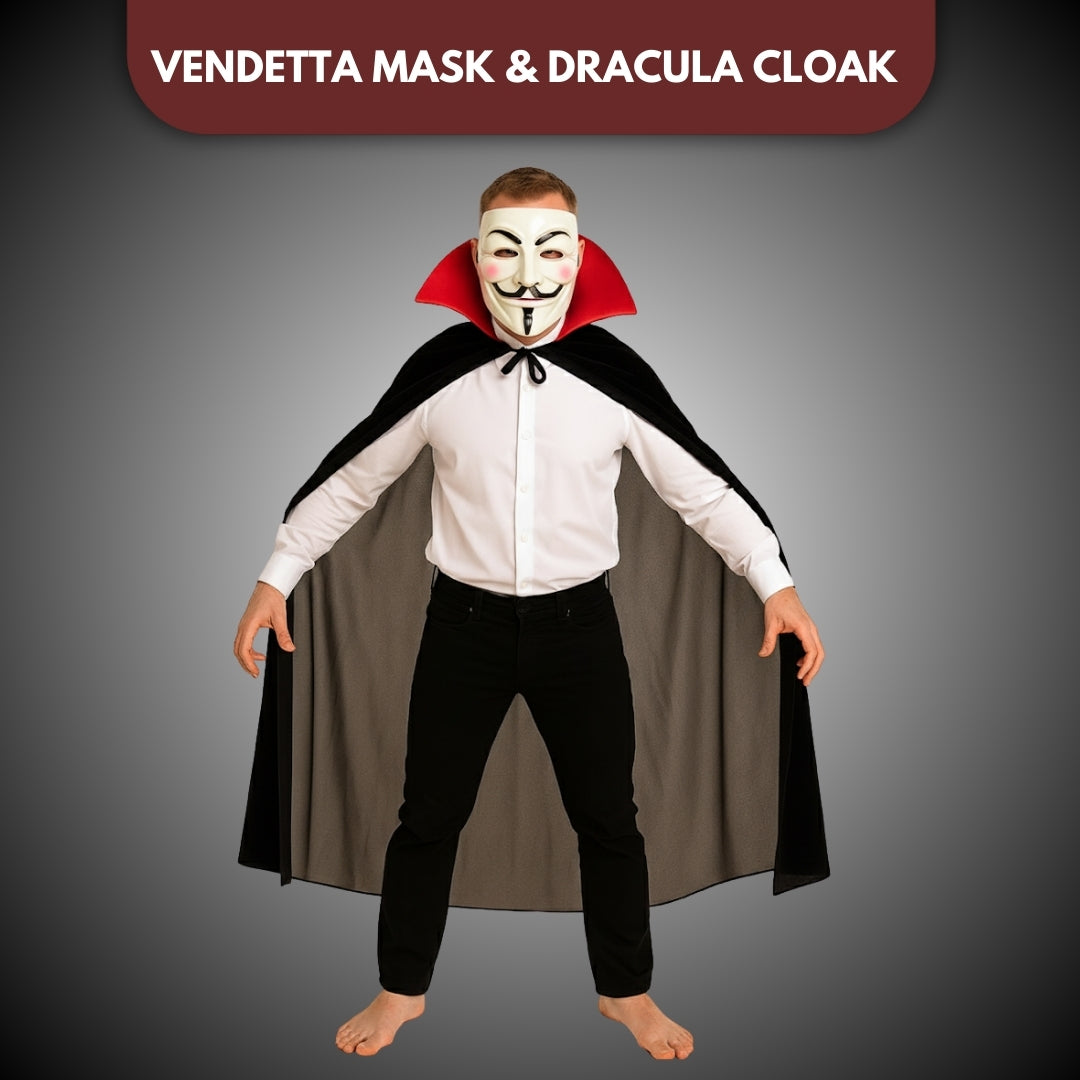 Wanna Party Halloween Costume for Adults- Vampire Cape with Vendetta Mask for Dracula Vampire Cloak for Adults