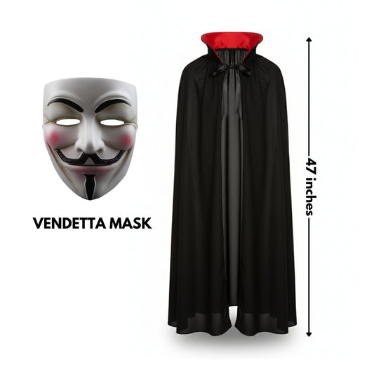 Wanna Party Halloween Costume for Adults- Vampire Cape with Vendetta Mask for Dracula Vampire Cloak for Adults