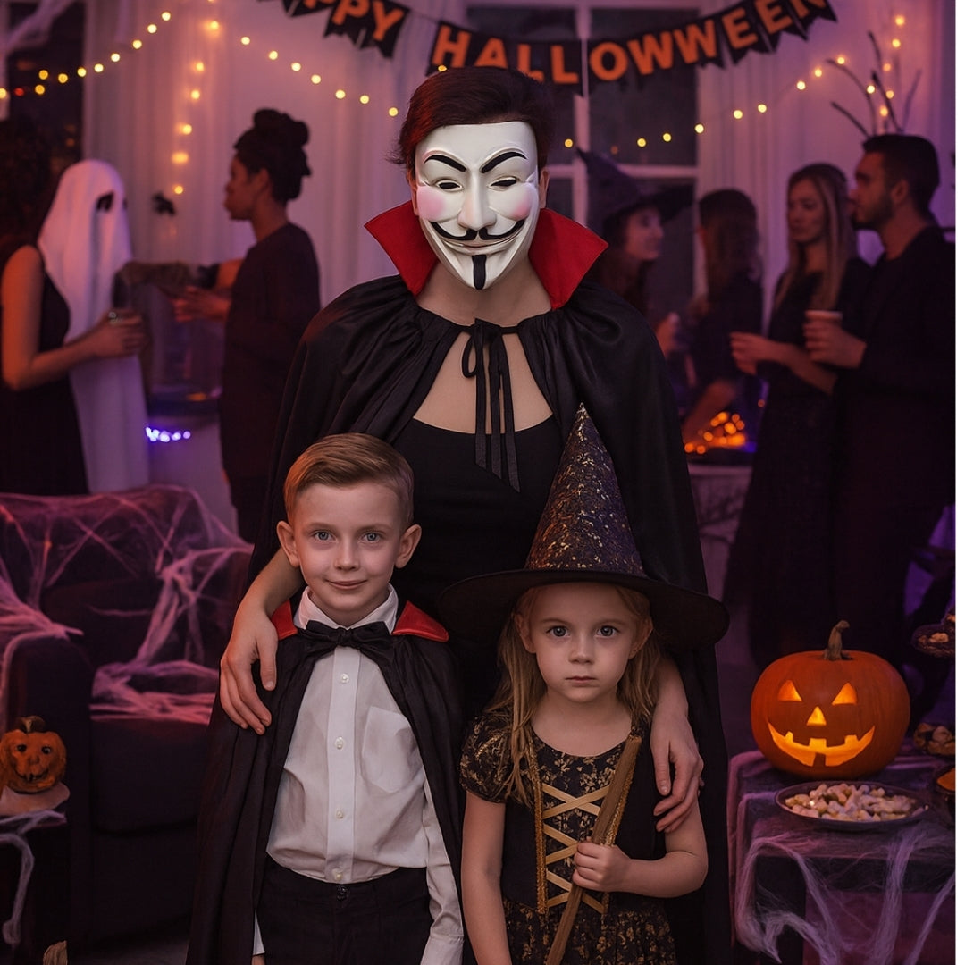 Wanna Party Halloween Costume for Adults- Vampire Cape with Vendetta Mask for Dracula Vampire Cloak for Adults