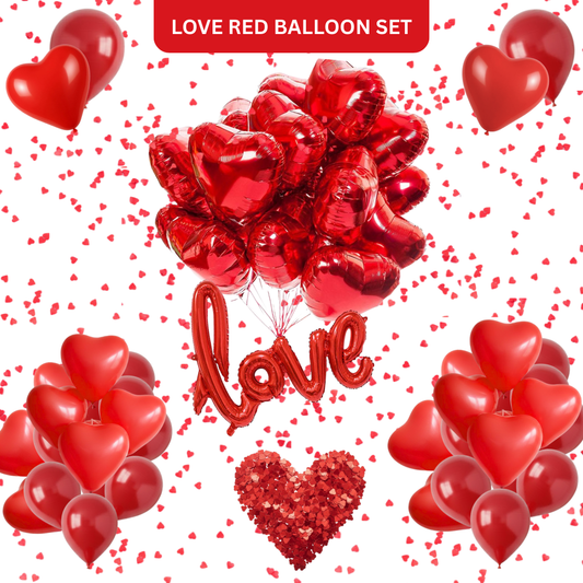 Love is in the Air Kit with Love Foil Balloon, Heart Balloons & Confetti - Set of 33PC