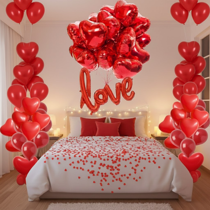 Love is in the Air Kit with Love Foil Balloon, Heart Balloons & Confetti - Set of 33PC