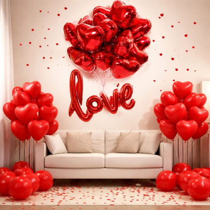 Love is in the Air Kit with Love Foil Balloon, Heart Balloons & Confetti - Set of 33PC