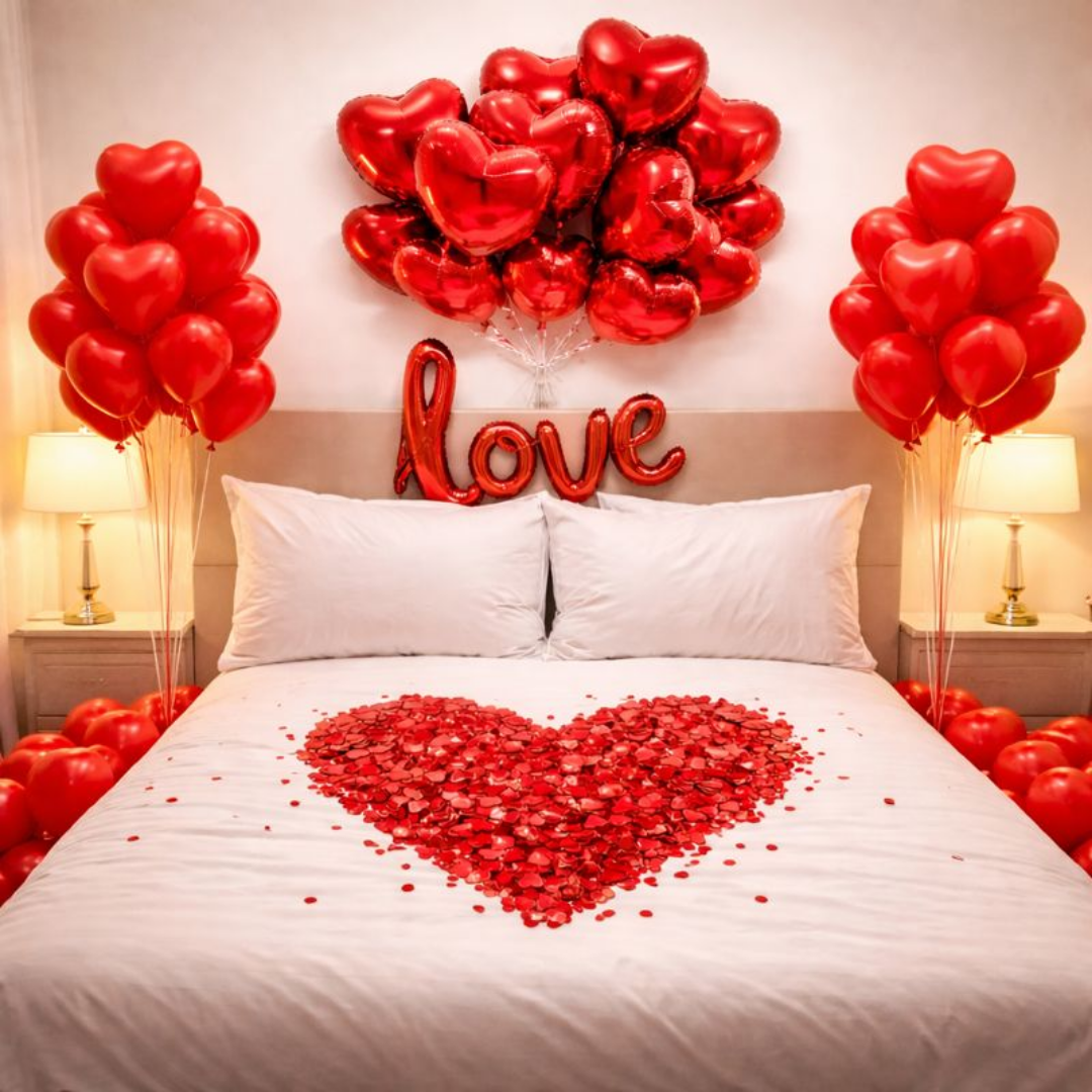 Love is in the Air Kit with Love Foil Balloon, Heart Balloons & Confetti - Set of 33PC