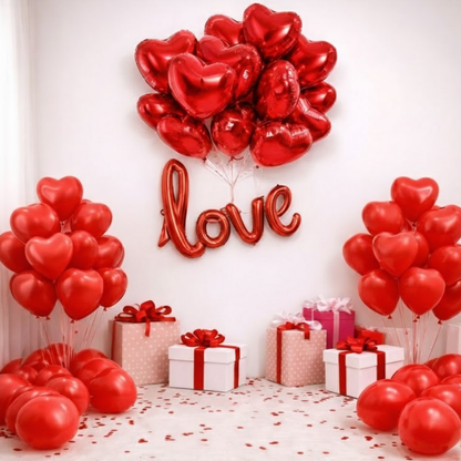 Love is in the Air Kit with Love Foil Balloon, Heart Balloons & Confetti - Set of 33PC