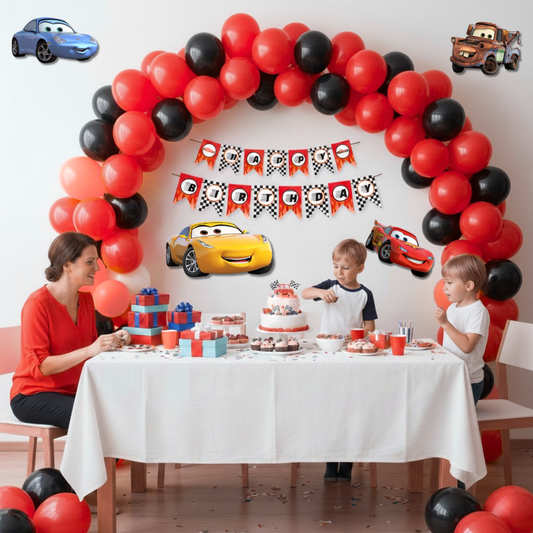 Racing Car Theme Birthday Decoration Combo Kit with Banner, Ballooons & Cutouts