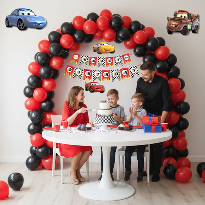 Racing Car Theme Birthday Decoration Combo Kit with Banner, Ballooons & Cutouts