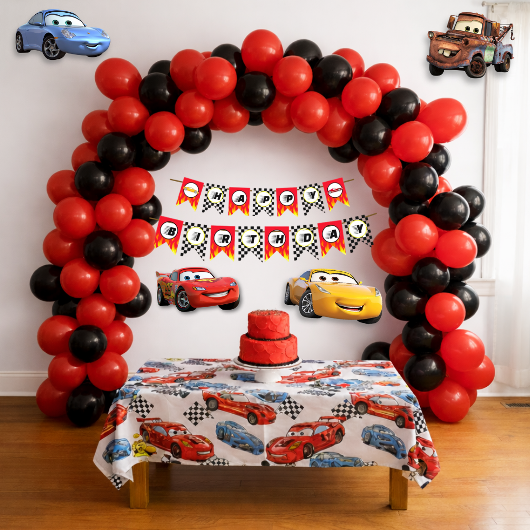 Racing Car Theme Birthday Decoration Combo Kit with Banner, Ballooons & Cutouts