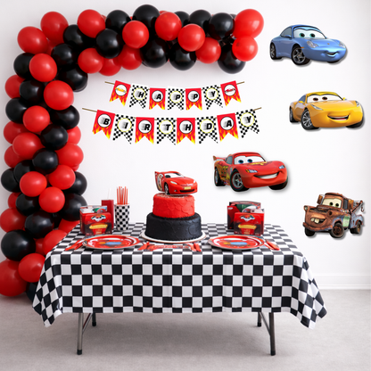 Racing Car Theme Birthday Decoration Combo Kit with Banner, Ballooons & Cutouts
