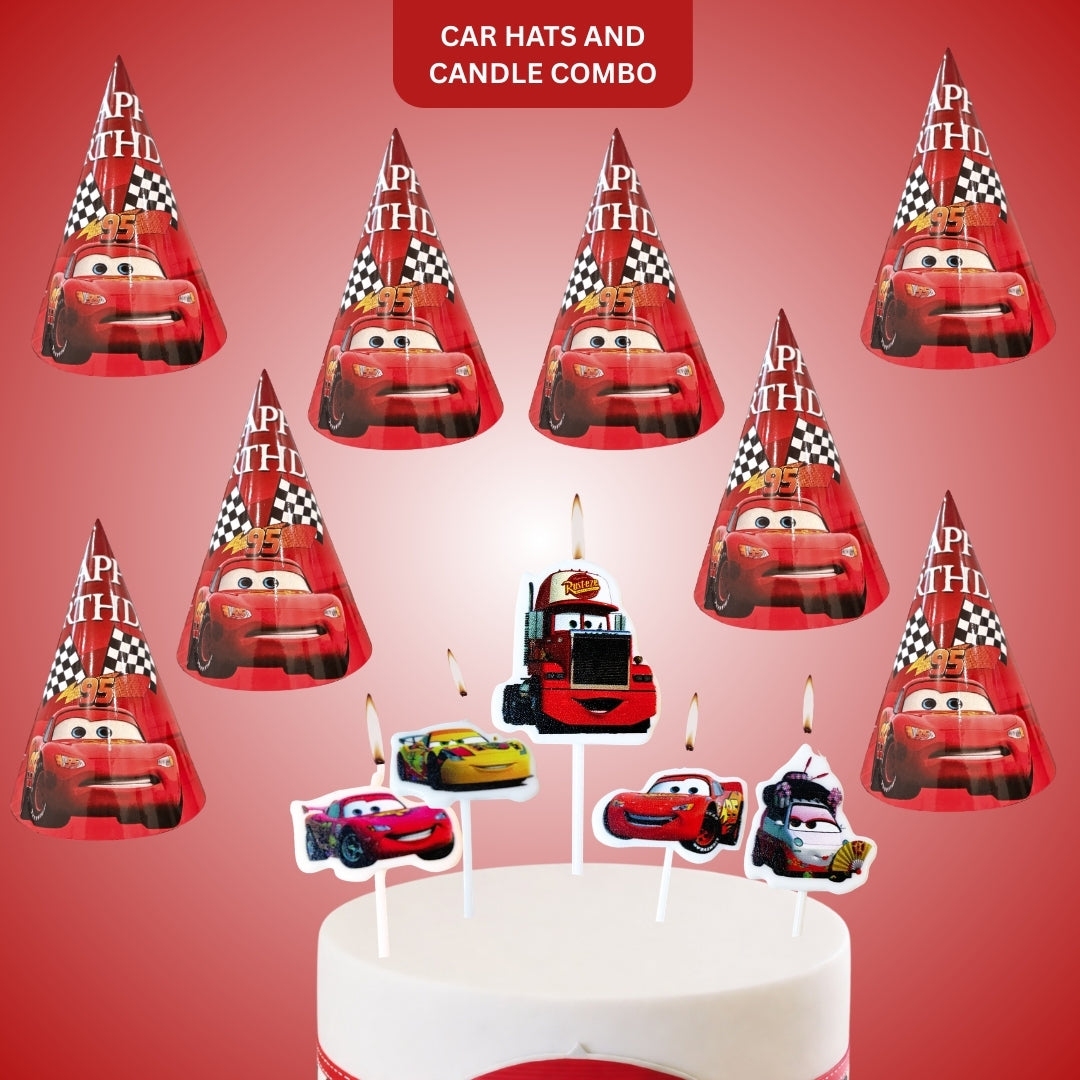 Racing Car Theme Birthday Decoration Combo Kit with Hats and Candles