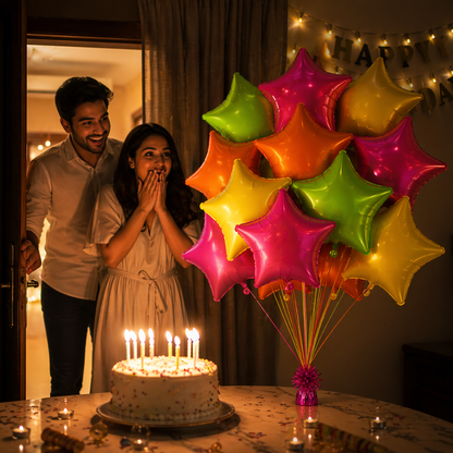 Multicolor Neon UV Glow Star Shaped Balloons 18 Inch (Pack of 12) | Helium Filled & Delivered Inflated | Glow Party Decoration