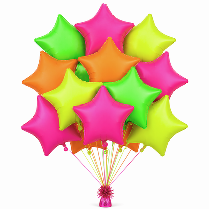 Multicolor Neon UV Glow Star Shaped Balloons 18 Inch (Pack of 12) | Helium Filled & Delivered Inflated | Glow Party Decoration
