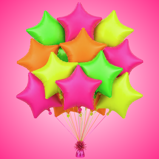 Multicolor Neon UV Glow in the Dark Star Shaped Balloons 18 inches - 12PC