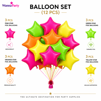 Multicolor Neon UV Glow in the Dark Star Shaped Balloons 18 inches - 12PC