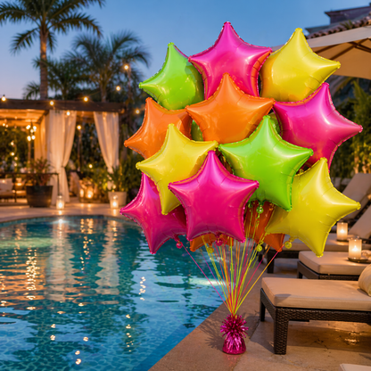 Multicolor Neon UV Glow Star Shaped Balloons 18 Inch (Pack of 12) | Helium Filled & Delivered Inflated | Glow Party Decoration