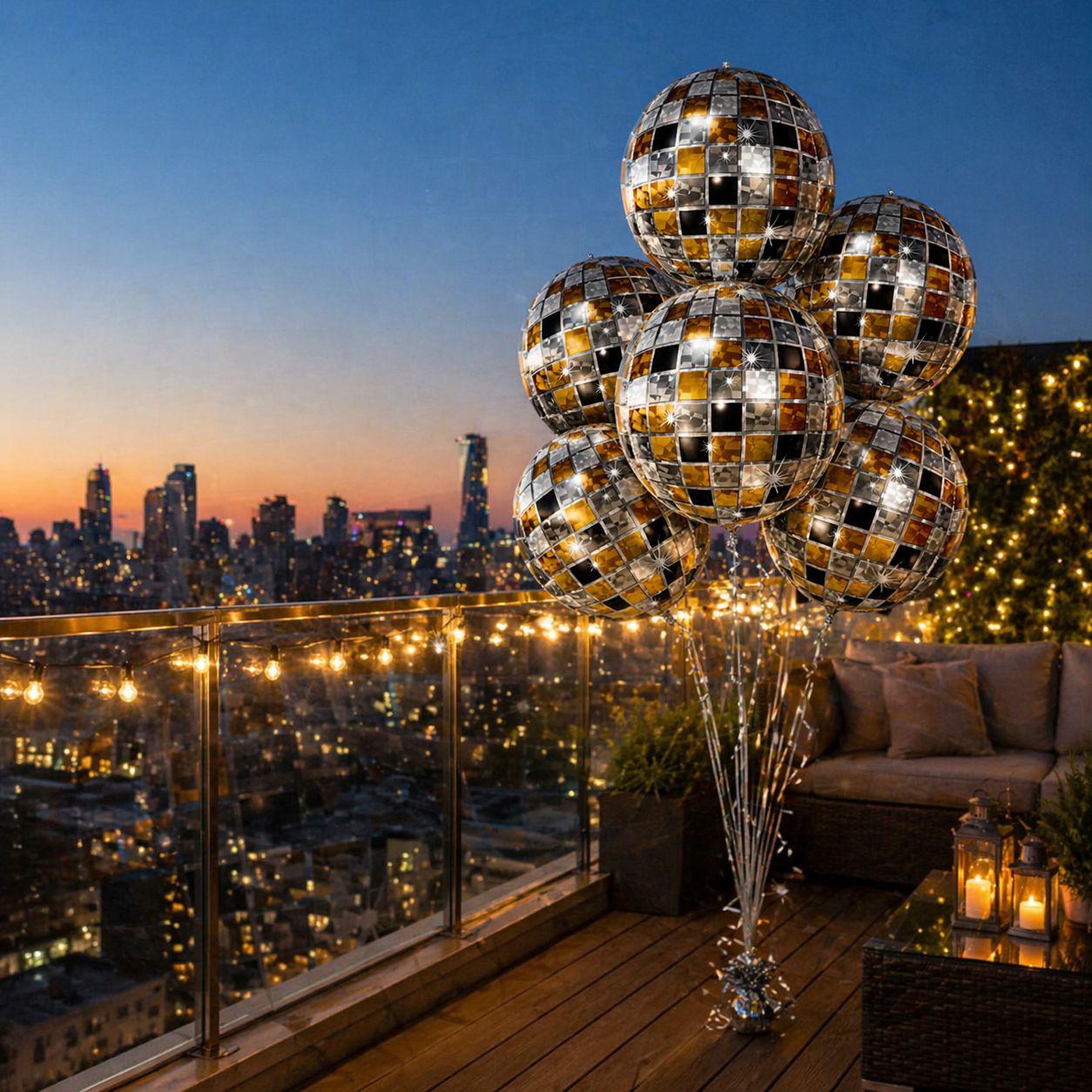 4D Golden & Black Disco Ball Balloons - 6PCS