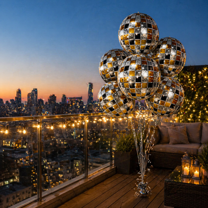 4D Golden & Black Disco Ball Balloons - 6PCS