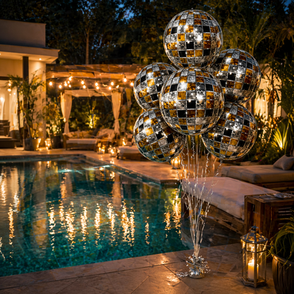 4D Golden & Black Disco Ball Balloons - 6PCS