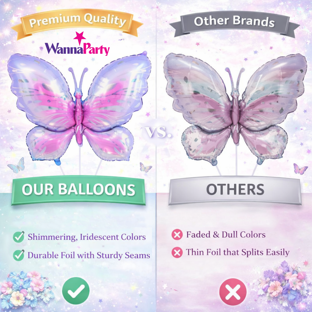 Pink & Purple Butterfly Shaped Foil Balloons (Pack of 4) | Large Helium Filled & Delivered Inflated | Birthday Decoration Balloons