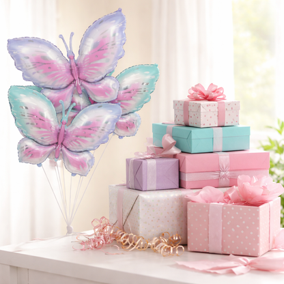 Pink & Purple Butterfly Shaped Foil Balloons (Pack of 4) | Large Helium Filled & Delivered Inflated | Birthday Decoration Balloons