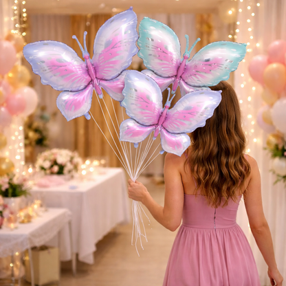 Pink & Purple Butterfly Shaped Foil Balloons (Pack of 4) | Large Helium Filled & Delivered Inflated | Birthday Decoration Balloons
