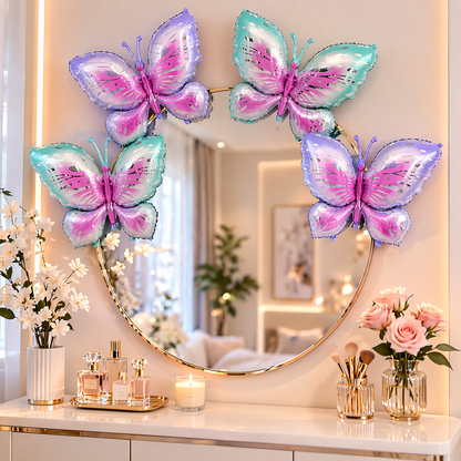 Pink & Purple Butterfly Shaped Large Balloons - 4PC