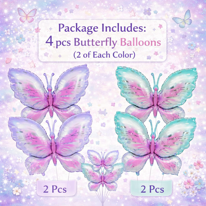 Pink & Purple Butterfly Shaped Foil Balloons (Pack of 4) | Large Helium Filled & Delivered Inflated | Birthday Decoration Balloons
