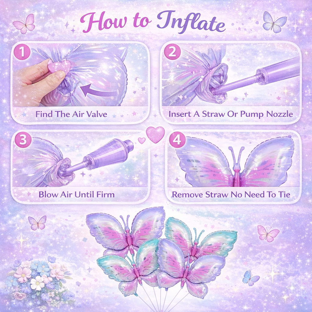 Pink & Purple Butterfly Shaped Foil Balloons (Pack of 4) | Large Helium Filled & Delivered Inflated | Birthday Decoration Balloons