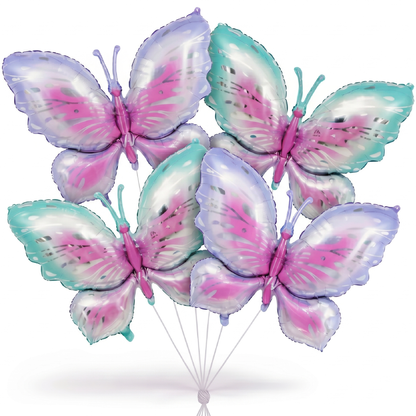 Pink & Purple Butterfly Shaped Foil Balloons (Pack of 4) | Large Helium Filled & Delivered Inflated | Birthday Decoration Balloons