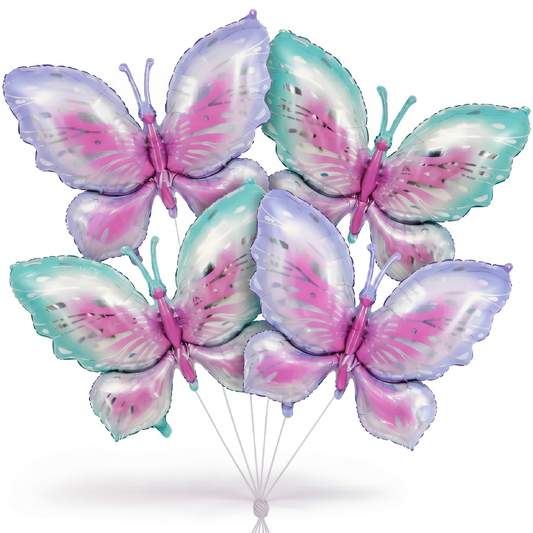 Pink & Purple Butterfly Shaped Large Balloons - 4PC