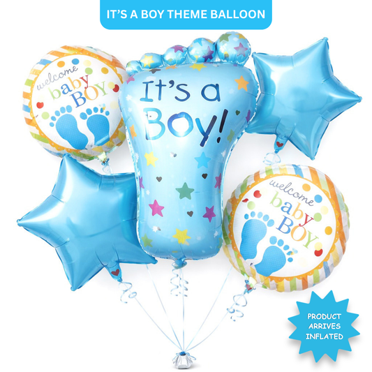 It’s a Boy Feet Shaped Helium Balloon Set of 5 (Baby Feet + Welcome Baby Boy + Blue Star Balloons) | Pre-Inflated & Delivered | Baby Shower Decoration