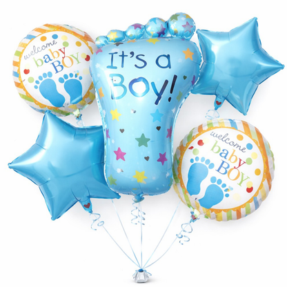 It’s a Boy Feet Shaped Helium Balloon Set of 5 (Baby Feet + Welcome Baby Boy + Blue Star Balloons) | Pre-Inflated & Delivered | Baby Shower Decoration