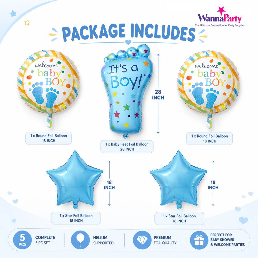 It's a Boy Baby Feet Welcome Baby Boy Balloon - Set of 5