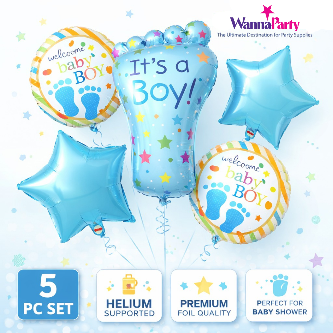 It's a Boy Baby Feet Welcome Baby Boy Balloon - Set of 5