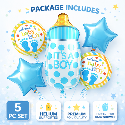 It's a Boy Baby Bottle Welcome Baby Boy Balloon - Set of 5
