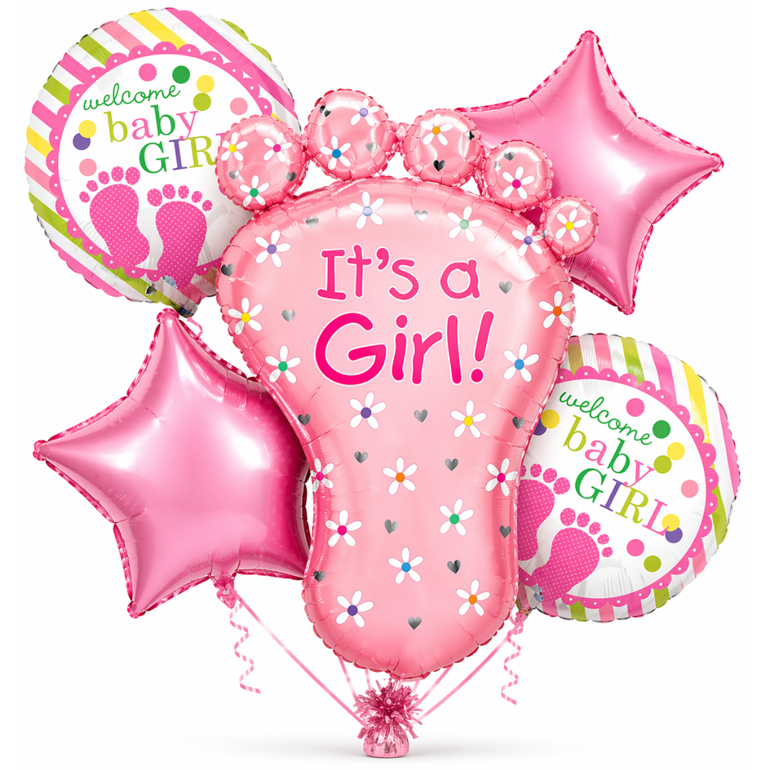 It's a Girl Baby Feet Welcome Baby Girl Balloon - Set of 5