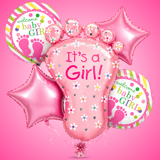 It's a Girl Baby Feet Welcome Baby Girl Balloon - Set of 5