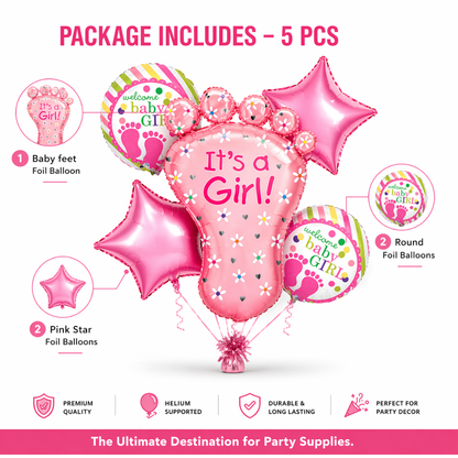 It's a Girl Baby Feet Welcome Baby Girl Balloon - Set of 5