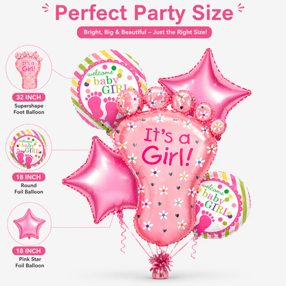 It's a Girl Baby Feet Welcome Baby Girl Balloon - Set of 5