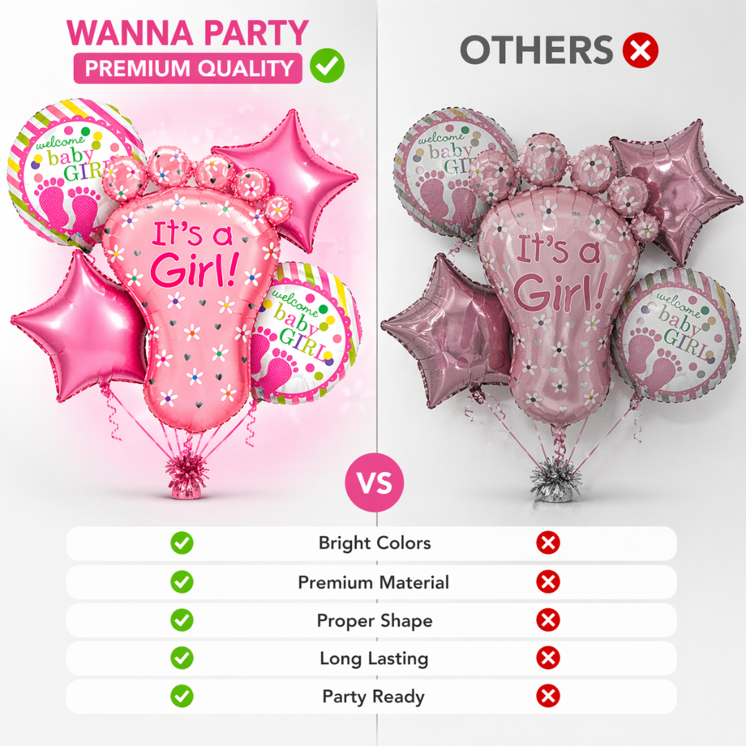 It's a Girl Baby Feet Welcome Baby Girl Balloon - Set of 5