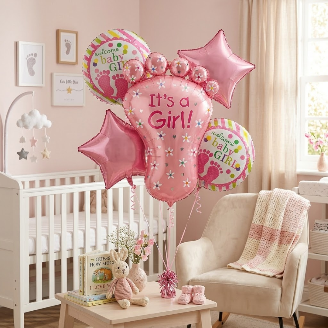 It's a Girl Baby Feet Welcome Baby Girl Balloon - Set of 5