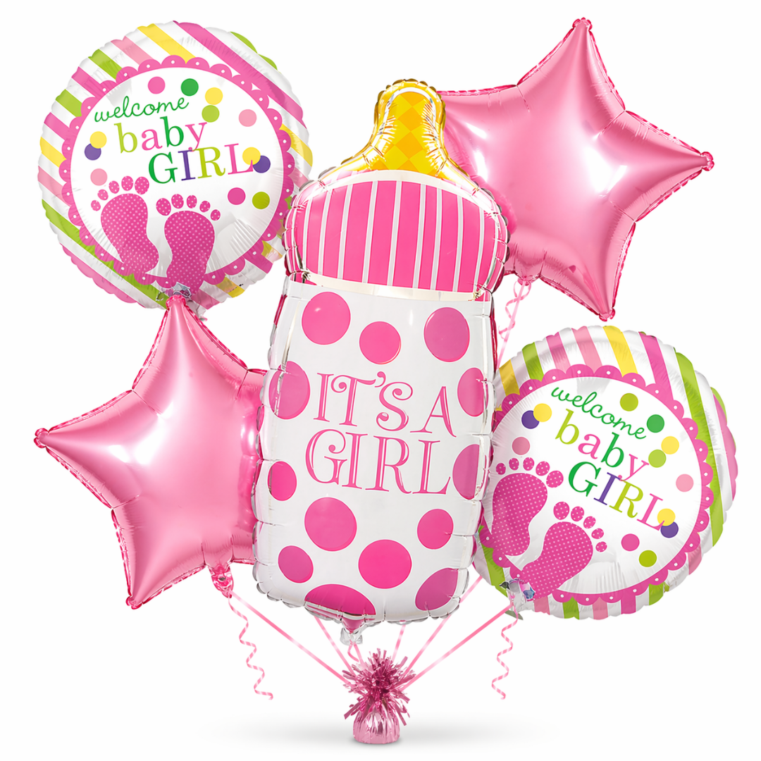 It's a Girl Baby Bottle Welcome Baby Girl Balloon - Set of 5