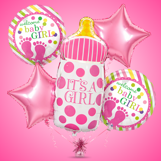 It's a Girl Baby Bottle Welcome Baby Girl Balloon - Set of 5