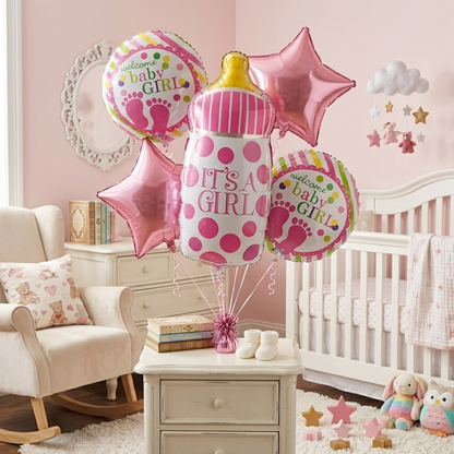 It's a Girl Baby Bottle Welcome Baby Girl Balloon - Set of 5
