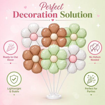Flower Theme Foil Balloons Retro Colors - Set of 6