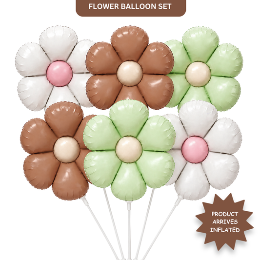 Flower Theme Foil Balloons Retro Colors - Set of 6
