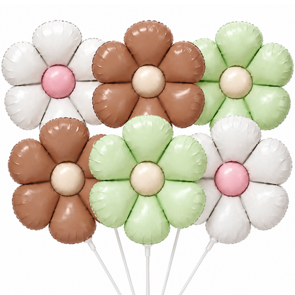 Flower Theme Foil Balloons Retro Colors - Set of 6